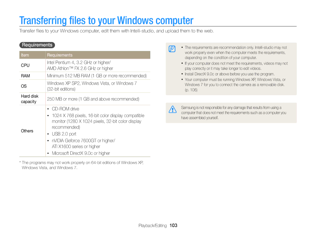 Samsung ECMV800ZBPBUS user manual Transferring files to your Windows computer, Requirements  